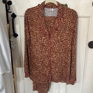 Nordstrom Leopard Print Pajama Set with Red Trim